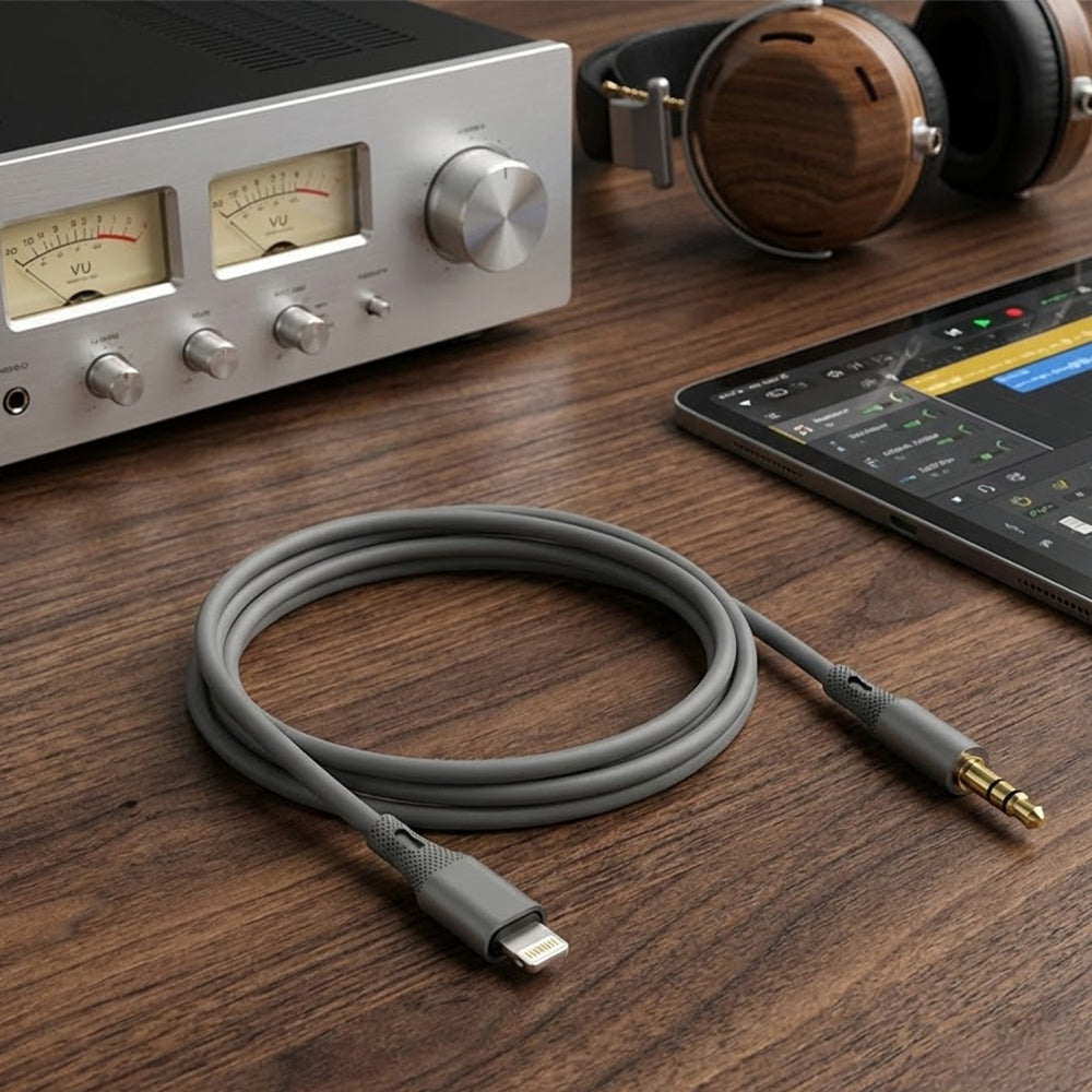 Audio kabel Lightning - 3.5mm Techsuit AC5 SoundFlex, 1m, Sivi