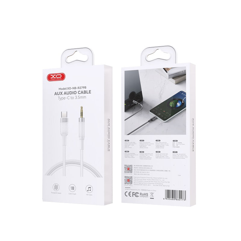 Audio kabel USB-C - 3.5mm XO Design NB-R279B, 1m, Bijeli