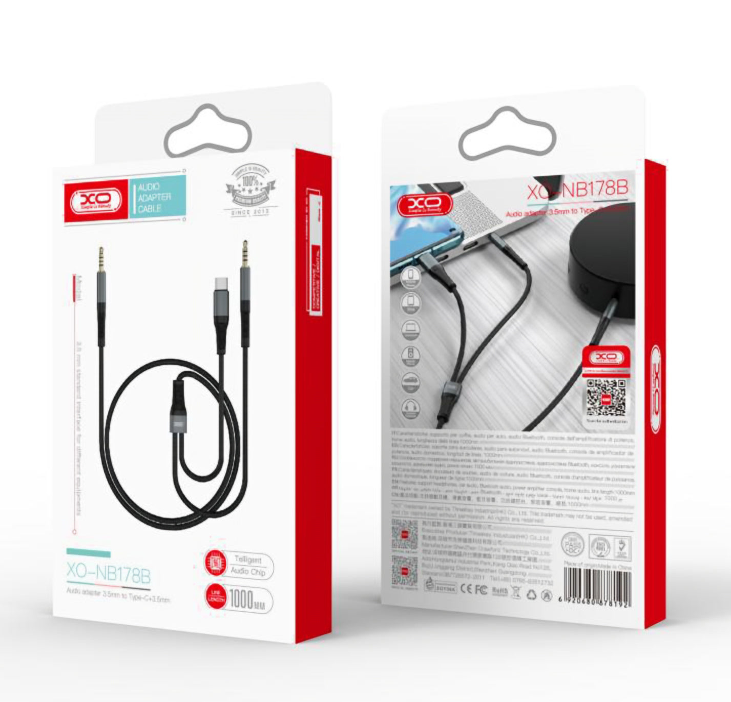 Audio kabel USB-C / 3.5mm - 3.5mm XO Design NB178B, 1m, Crn