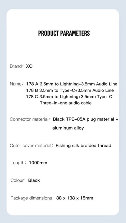 Audio kabel USB-C / 3.5mm - 3.5mm XO Design NB178B, 1m, Crn