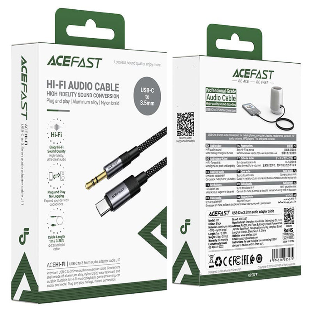 Audio kabel USB-C - 3.5mm Acefast J11, 1m, Crni