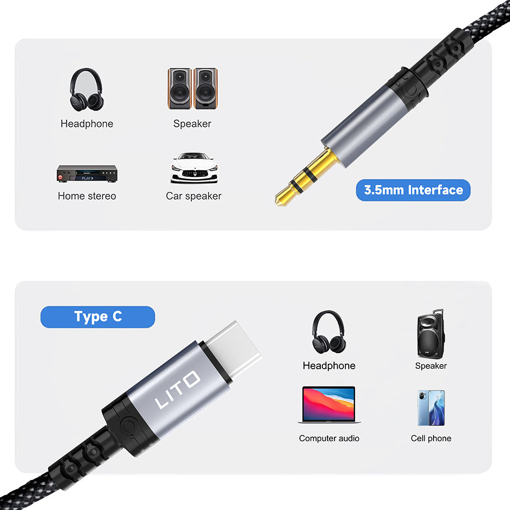 Audio kabel USB-C - 3.5mm Lito LA01T, 1m, Crni