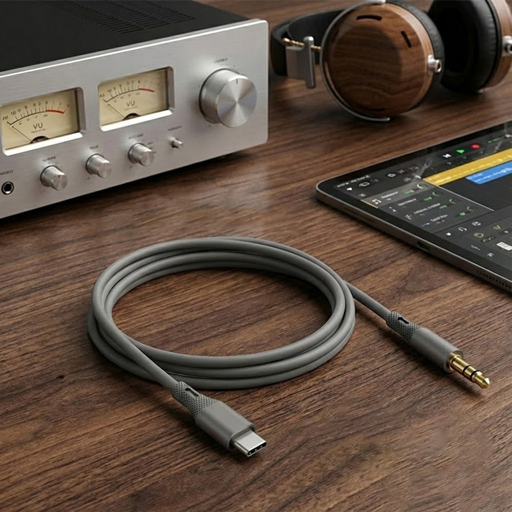 Audio kabel USB-C - 3.5mm Techsuit AC4 SoundFlex, 1m, Sivi