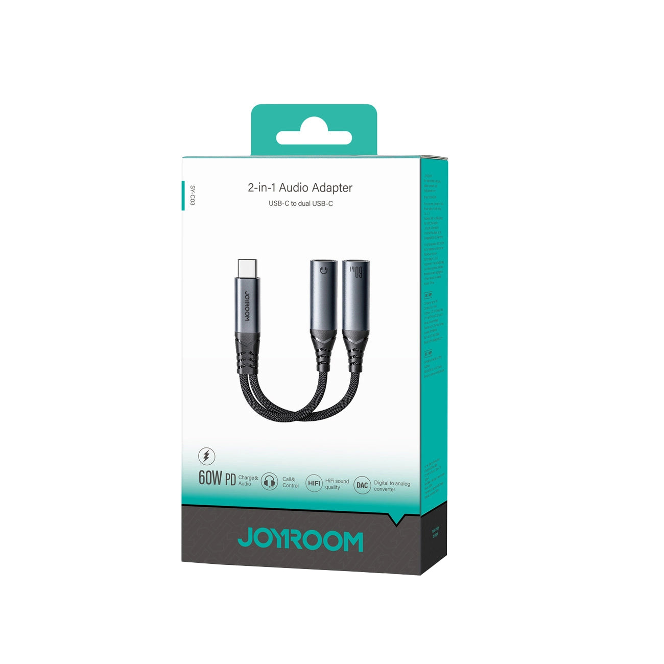 Audio kabel USB-C - 2 x USB-C Joyroom SY-C03, 0.14m, Crni