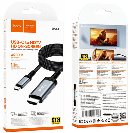 Audio i video kabel USB-C - HDMI HOCO UA43, 1.8m, sivi
