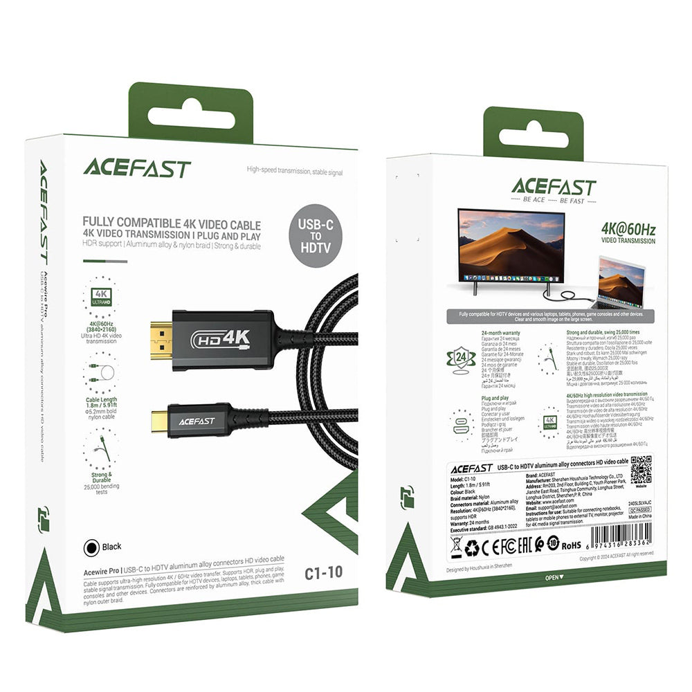 Audio i Video kabel USB-C - HDMI Acefast C1-10, 1.8m, Crni