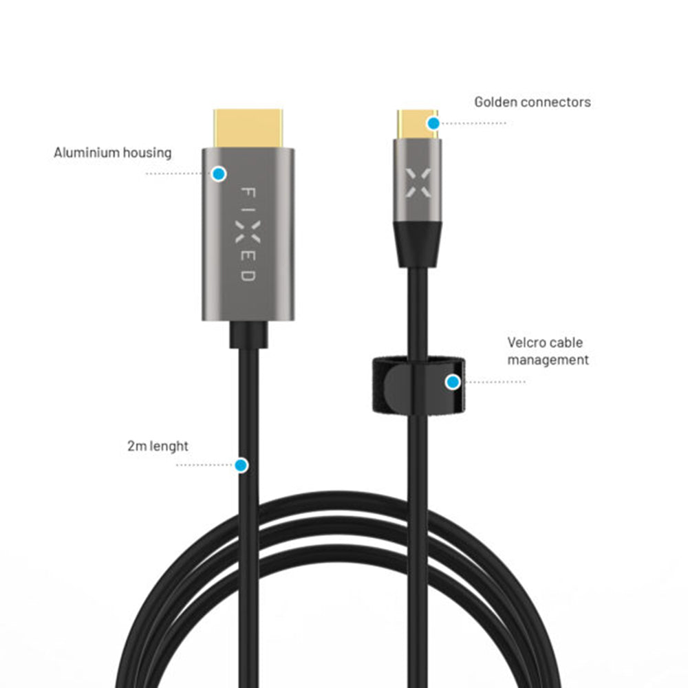 Audio i Video kabel USB-C - HDMI Fixed, 2m, Sivi