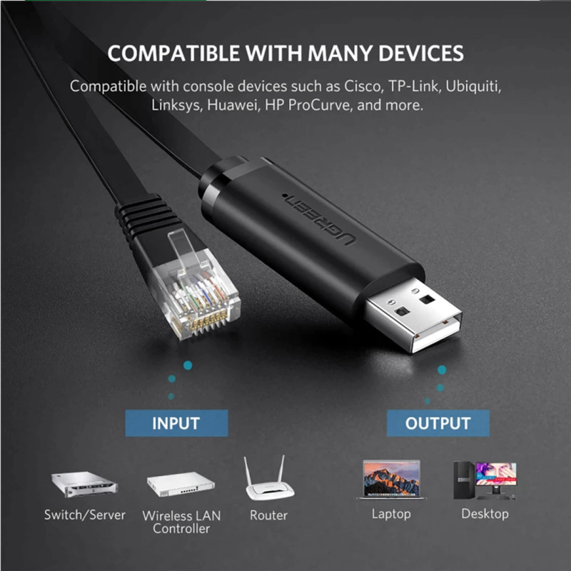 USB konzolni kabel UGREEN CM204, RJ45, 3m, Crni, Obnovljen
