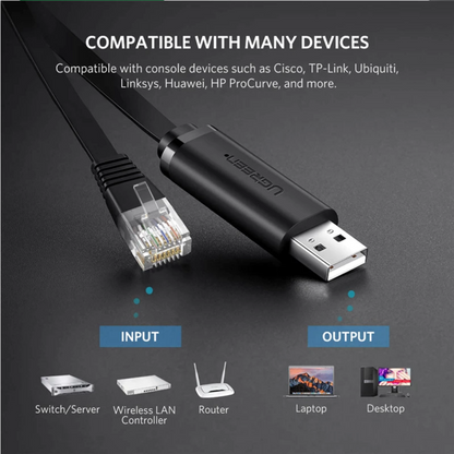 USB konzolni kabel UGREEN CM204, RJ45, 3m, Crni, Obnovljen