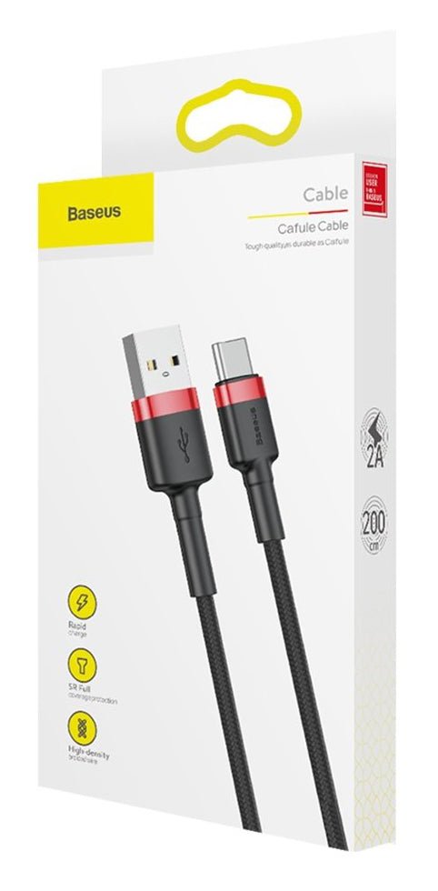 USB-A - USB-C Data i Punjački Kabel Baseus Cafule, 18W, 2m, Crni CATKLF-C91