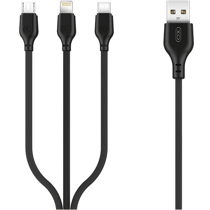 Kabel za punjenje USB-A - Lightning / microUSB / USB-C XO Design NB103 3u1, 10W, 1m, Crni