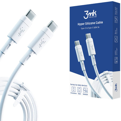 USB-C kabel za prijenos podataka i punjenje - USB-C 3MK Hyper Silicone, 60W, 1m, Bijela