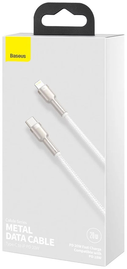 Kabel za Prijenos Podataka i Punjenje USB-C - Lightning Baseus Cafule Metal Series, 20W, 1m, Bijeli CATLJK-A02