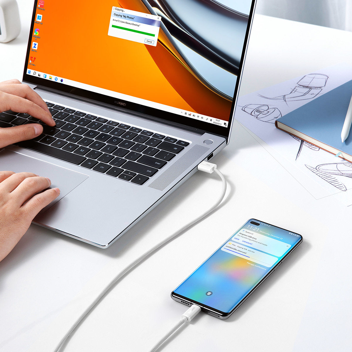 Kabel za podatke i punjenje USB-A - USB-C Baseus Dynamic Series, 100W, 1m, Bijeli CALD000602