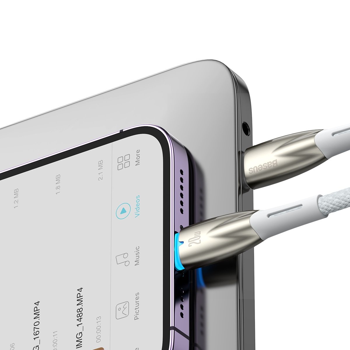 Kabel za Prijenos Podataka i Punjenje USB-C - Lightning Baseus Glimmer Series, 20W, 1m, Bijeli CADH000002