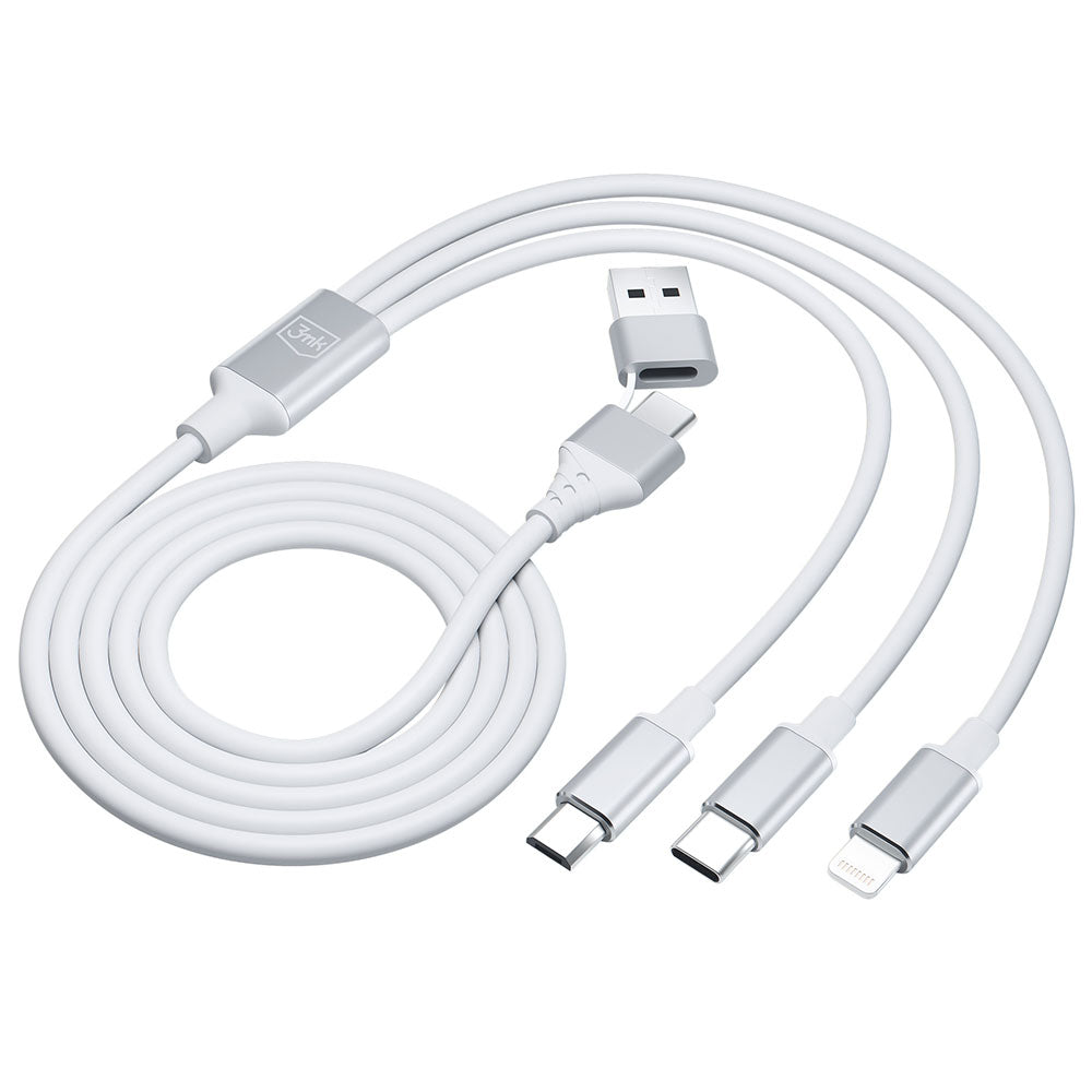 Kabel za punjenje USB-A / USB-C - Lightning / microUSB / USB-C 3MK Hyper 3in1, 12W, 1.5m, Bijeli