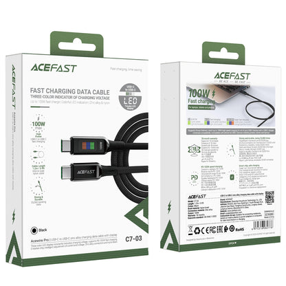 USB-C kabel za punjenje i prijenos podataka - USB-C Acefast C7-03, 100W, 1.2m, Crni
