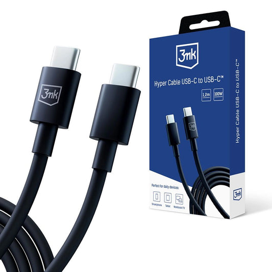 Kabel za podatke i punjenje USB-C - USB-C 3MK Hyper, 100W, 1.2m, Crni