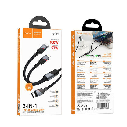 Kabel za podatke i punjenje USB-C - Lightning / USB-C HOCO U139 2u1, 100W, 1.2m, Crni