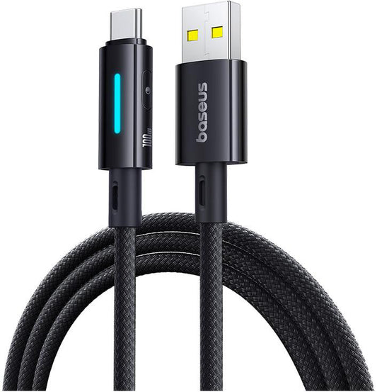 Kabel za podatke i punjenje USB-A - USB-C Baseus Lit Button Control, 100W, 1m, Crni P10379002121-00