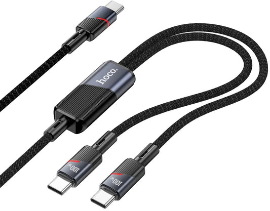 USB-C kabel za podatke i punjenje - 2 x USB-C HOCO U139 2u1, 100W, 1.2m, Crni