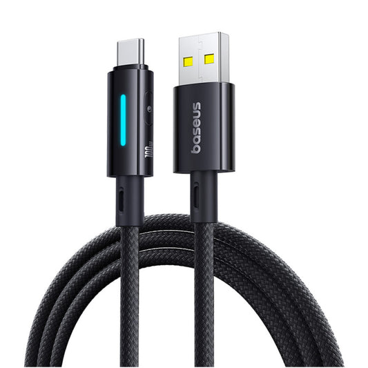Kabel za podatke i punjenje USB-A - USB-C Baseus Lit Button Control, 100W, 2m, Crni P10379002121-01