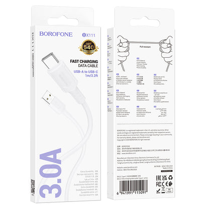 Kabel za podatke i punjenje USB-A - USB-C Borofone BX111 Feliz, 20W, 1m, Bijeli