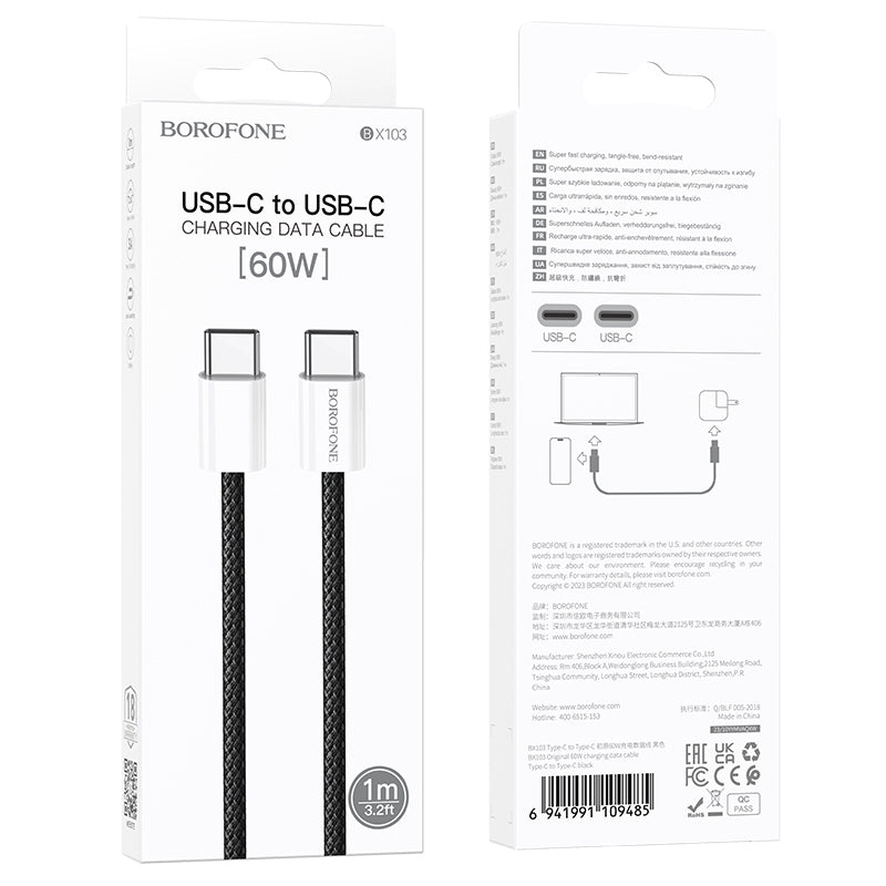 Kabel za podatke i punjenje USB-C - USB-C Borofone BX103 Original, 60W, 1m, Crni