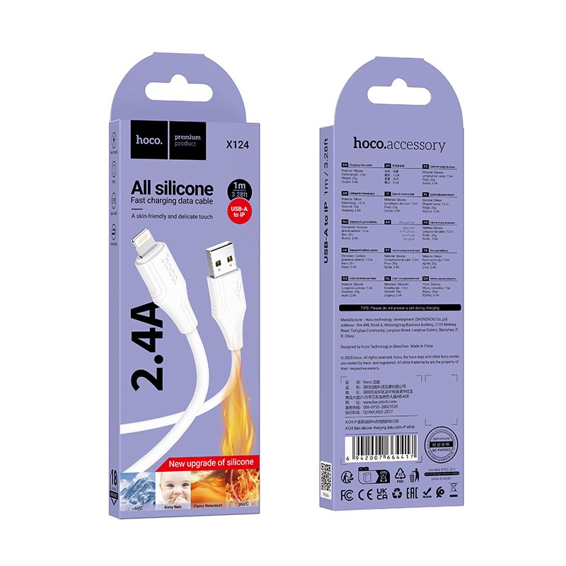 Kabel za podatke i punjenje USB-A - Lightning HOCO X124, 18W, 1m, Bijeli