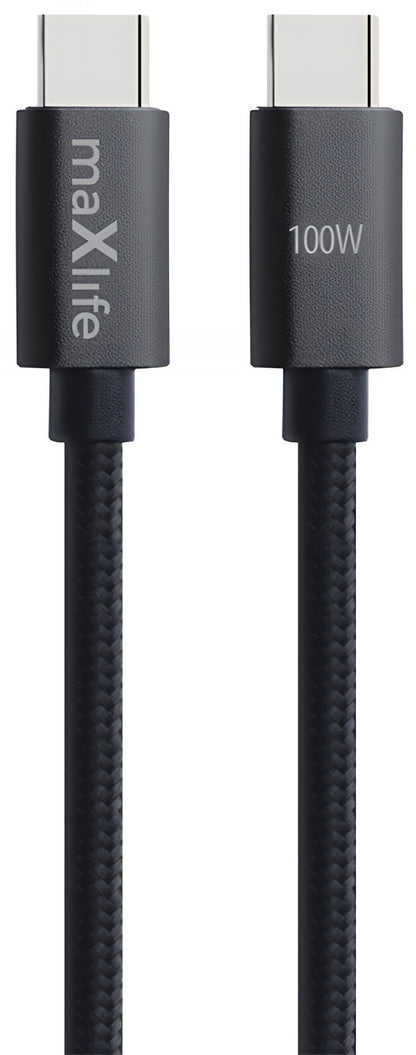 Kabel za podatke i punjenje USB-C - USB-C MaXlife MXUC-12, 100W, 1m, Crni