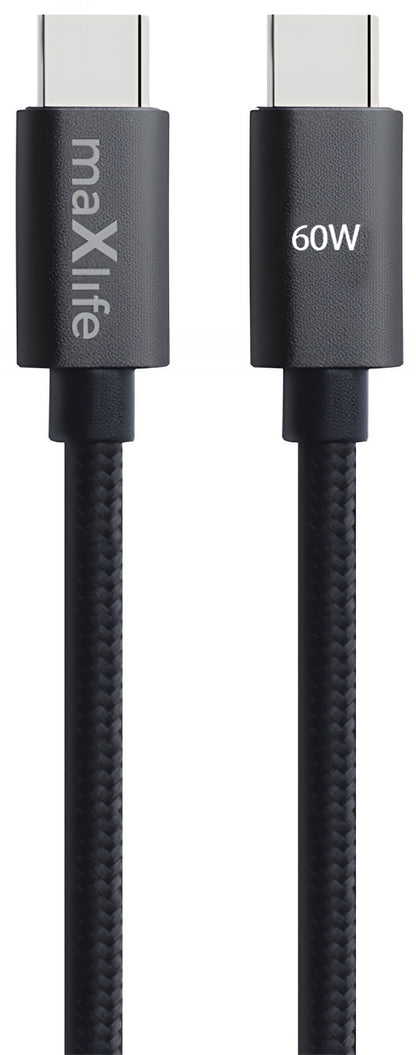 Kabel za podatke i punjenje USB-C - USB-C MaXlife MXUC-12, 60W, 1m, Crni