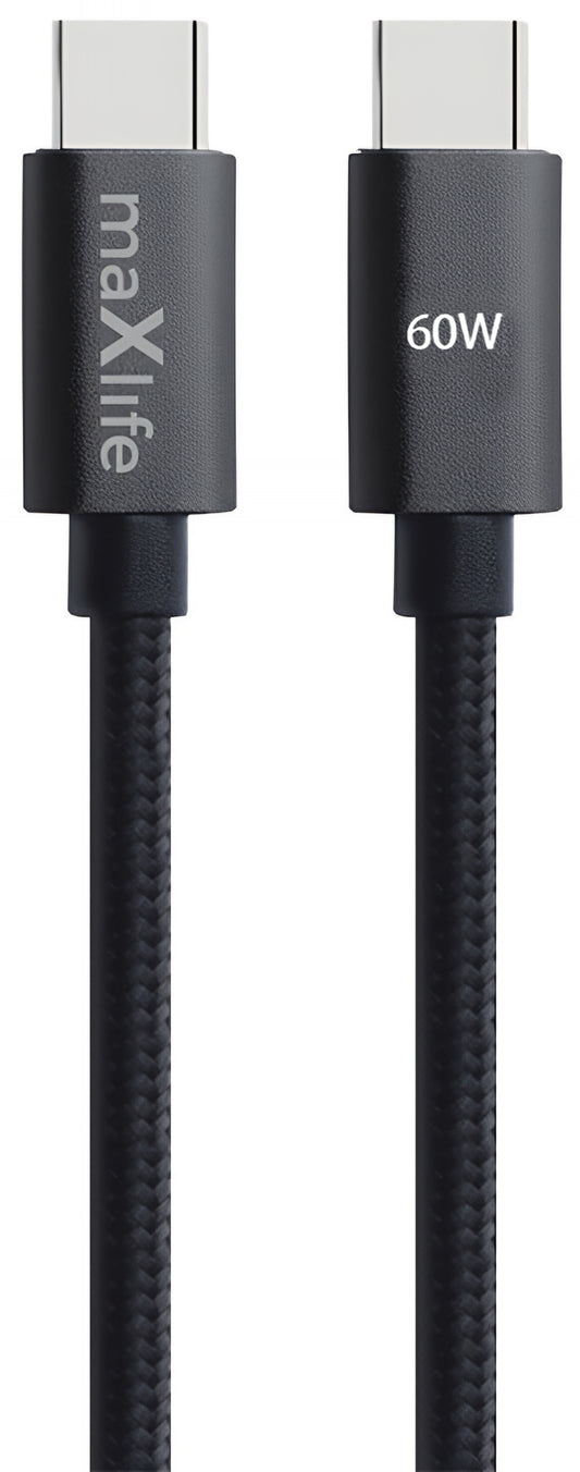 Kabel za podatke i punjenje USB-C - USB-C MaXlife MXUC-12, 60W, 1m, Crni