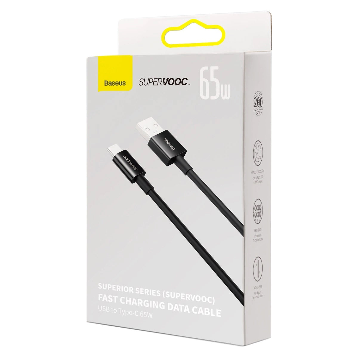Kabel za Prijenos Podataka i Punjenje USB-A - USB-C Baseus Superior Series, 65W, 2m, Crni CAYS001001