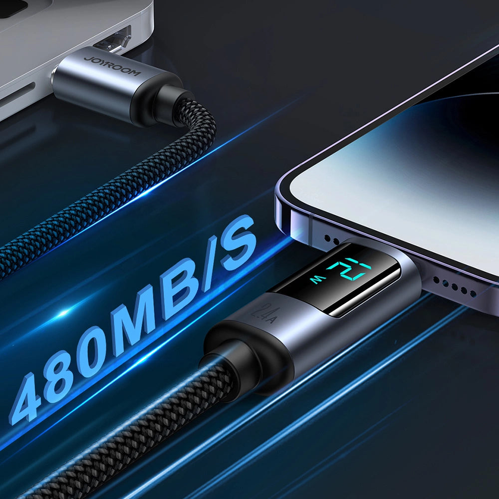 Kabel za prijenos podataka i punjenje USB-A - Lightning Joyroom S-A16 Prism Display, 12W, 1.2m, Crni