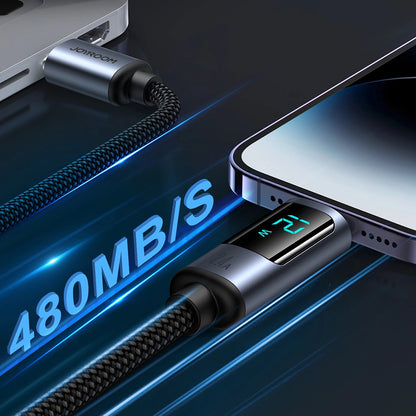 Kabel za prijenos podataka i punjenje USB-A - Lightning Joyroom S-A16 Prism Display, 12W, 1.2m, Crni