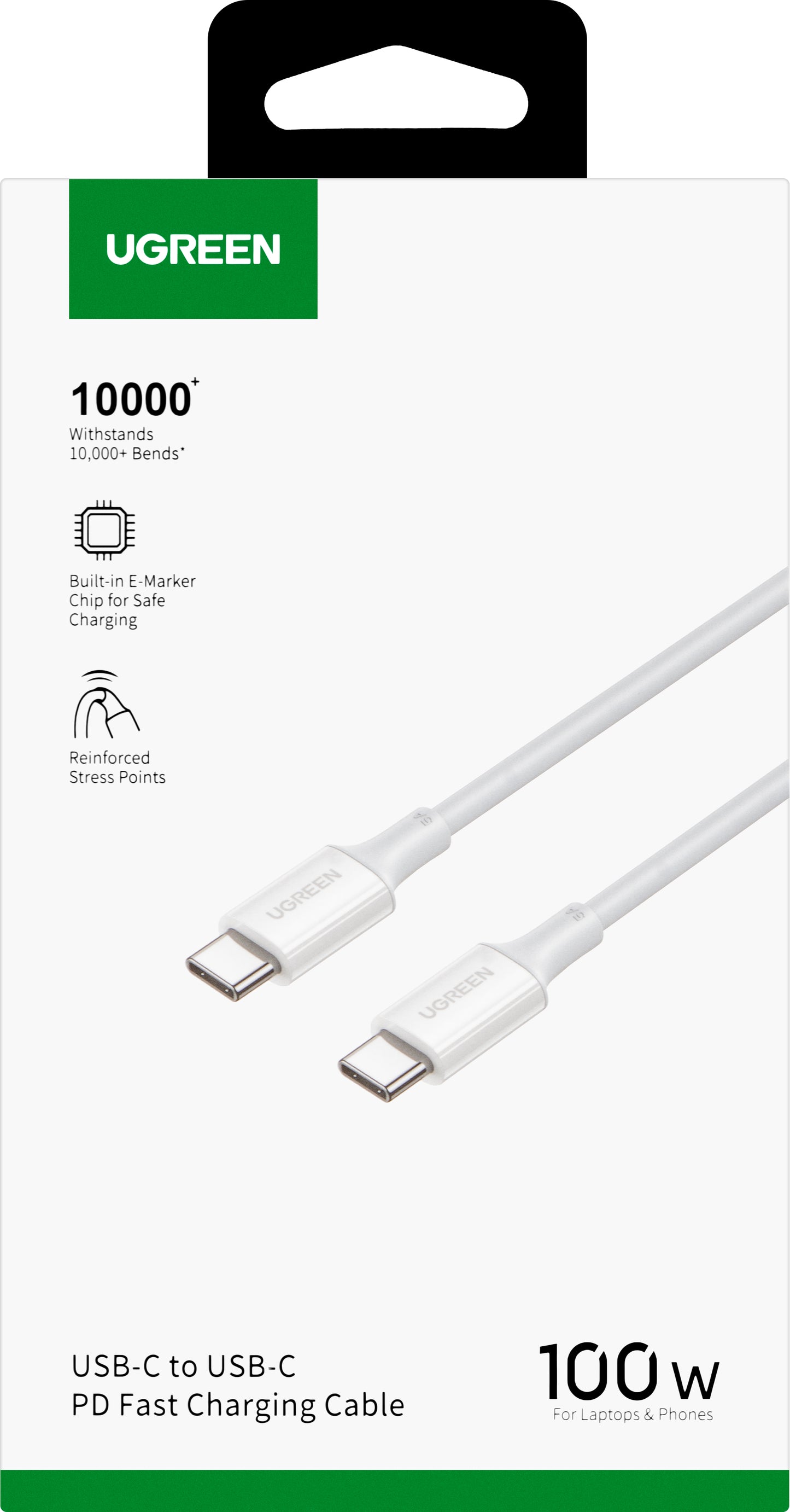 Kabel za podatke i punjenje USB-C - USB-C UGREEN US300, 100W, 2m, Bijeli
