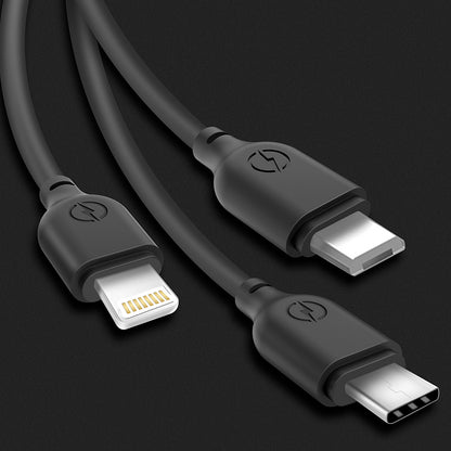 Kabel za punjenje USB-A - Lightning / microUSB / USB-C XO Design NB103 3u1, 10W, 1m, Crni