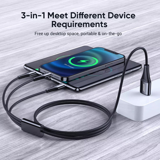 Kabel za punjenje USB-A - Lightning / microUSB / USB-C Joyroom S-1230G4 3u1, 20W, 1.2m, Crni