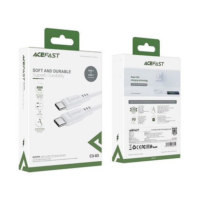 Kabel za podatke i punjenje USB-C - USB-C Acefast C3-03, 60W, 1.2m, Bijeli