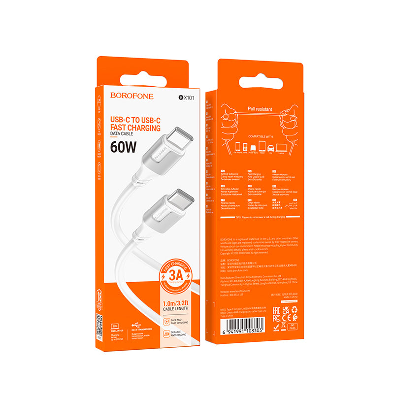 Kabel za podatke i punjenje USB-C - USB-C Borofone BX101 Creator, 60W, 1m, Bijeli