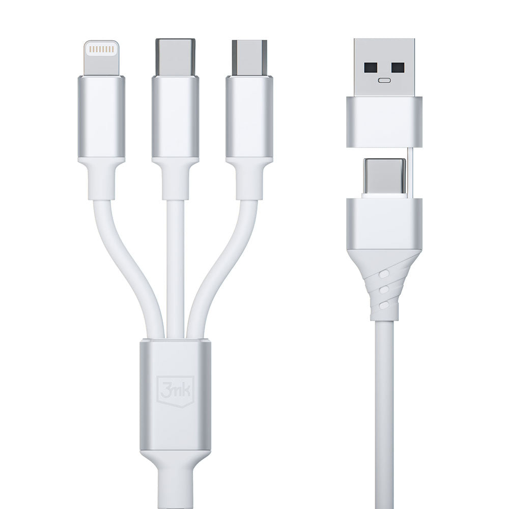 Kabel za punjenje USB-A / USB-C - Lightning / microUSB / USB-C 3MK Hyper 3in1, 12W, 1.5m, Bijeli