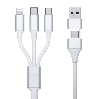 Kabel za punjenje USB-A / USB-C - Lightning / microUSB / USB-C 3MK Hyper 3in1, 12W, 1.5m, Bijeli