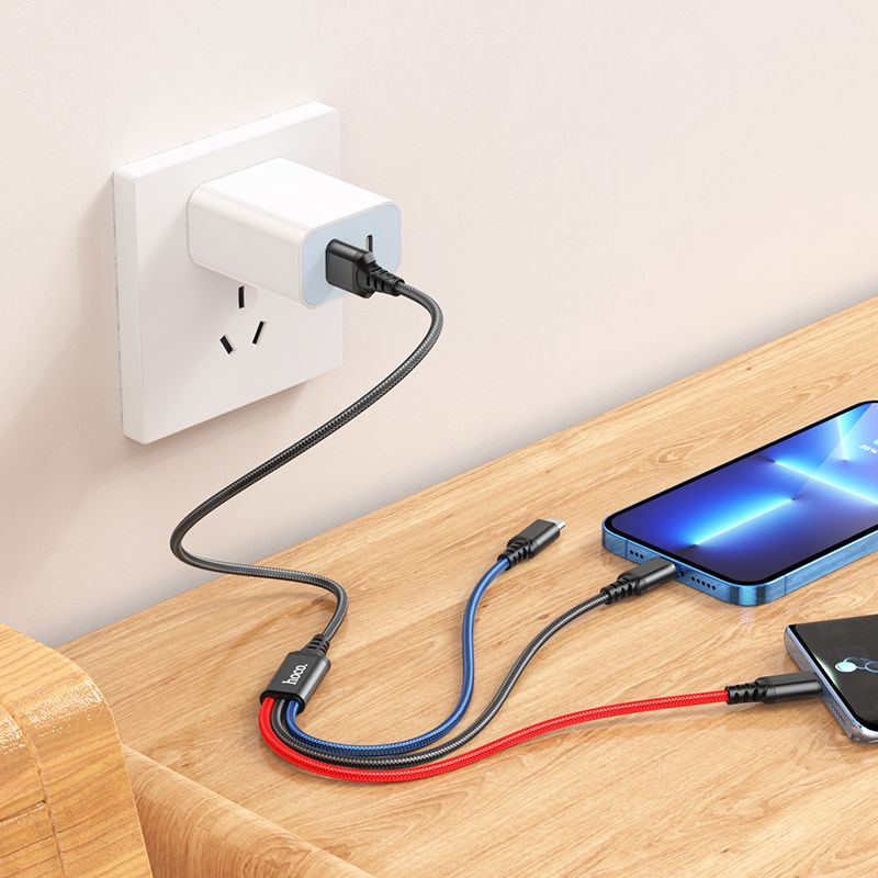 Kabel za punjenje USB-A - Lightning / microUSB / USB-C HOCO X76 3u1, 18W, 1m, Višebojni