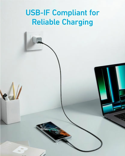 Kabel za prijenos podataka i punjenje USB-C - USB-C Anker 322, 60W, 0.9m, Crni A81F5G11
