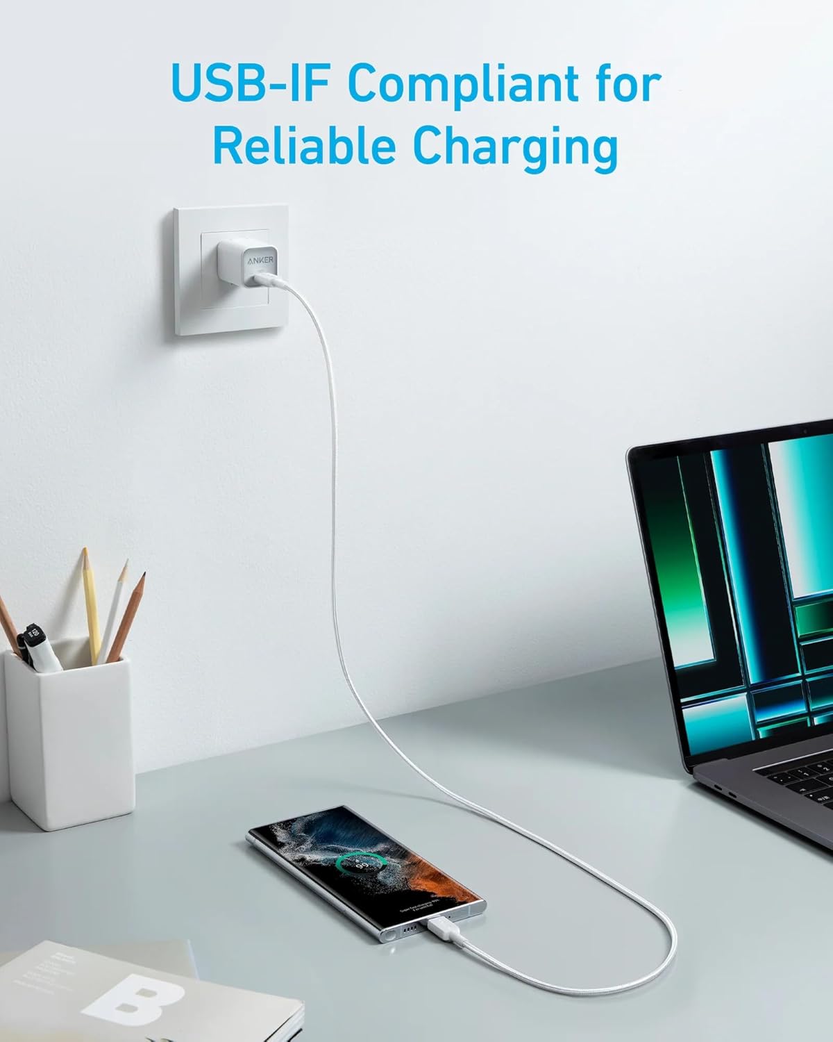 Kabel za Prijenos Podataka i Punjenje USB-C - USB-C Anker 322, 60W, 1.8m, Bijeli A81F6G21