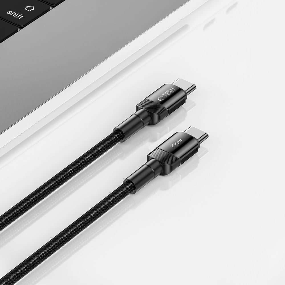 Kabel za Prijenos Podataka i Punjenje USB-C - USB-C Tech-Protect Ultraboost EVO, 100W, 0.25m, Crni