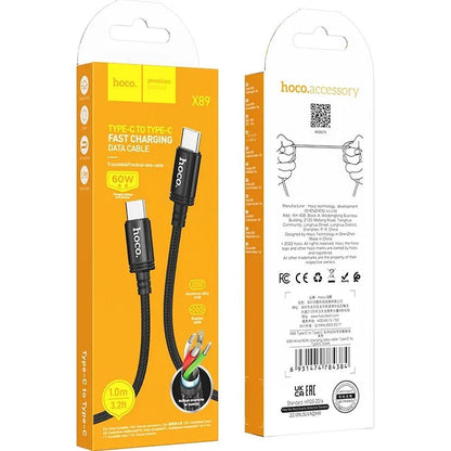 USB-C - USB-C HOCO X89 kabel za prijenos podataka i punjenje, 60W, 1m, crni