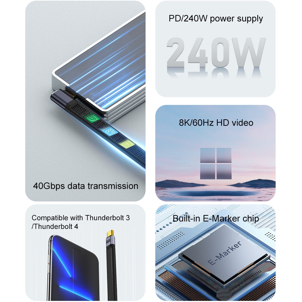 Kabel za prijenos podataka i punjenje USB-C - USB-C OEM Angled 8K Video, 240W, 0.15m, Crni