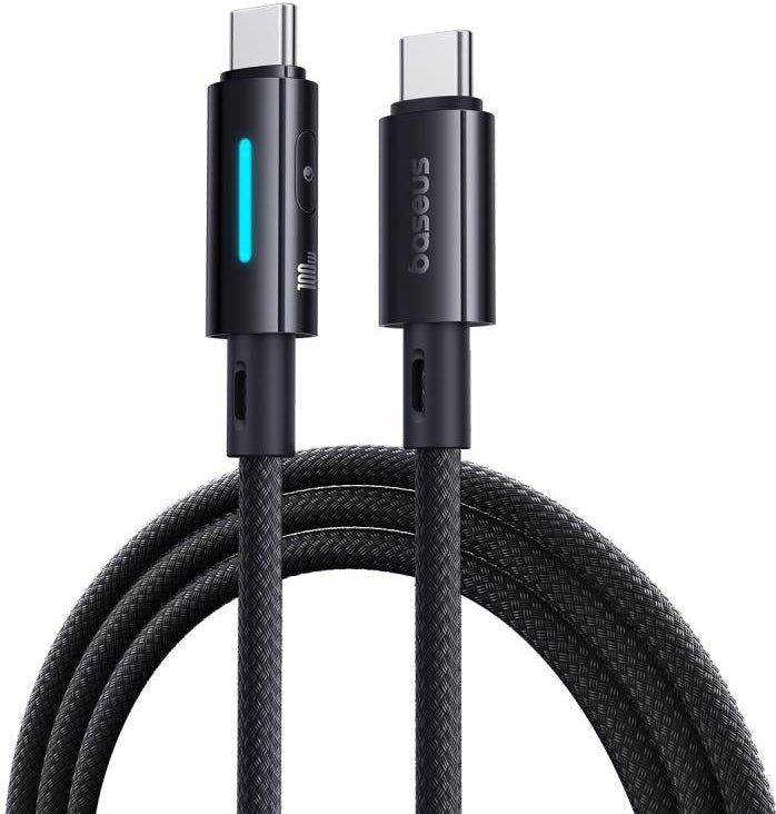 Kabel za podatke i punjenje USB-C - USB-C Baseus Lit Button Control, 100W, 1m, Crni P10379000121-00