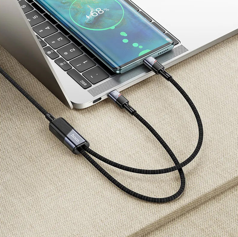USB-C kabel za podatke i punjenje - 2 x USB-C HOCO U139 2u1, 100W, 1.2m, Crni